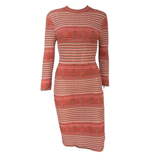 FREE PEOPLE GROOVY SWEATER DRESS Knit Stripe Mockneck 70s Trend Mini Bodycon S - Picture 3 of 9